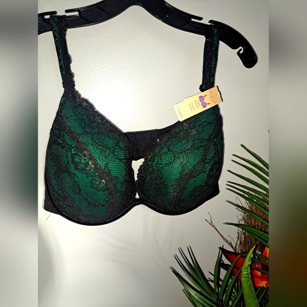 Cacique Lace Plunge Cleavage Solution Underwire Lace Overlay Bra 42DD  #New